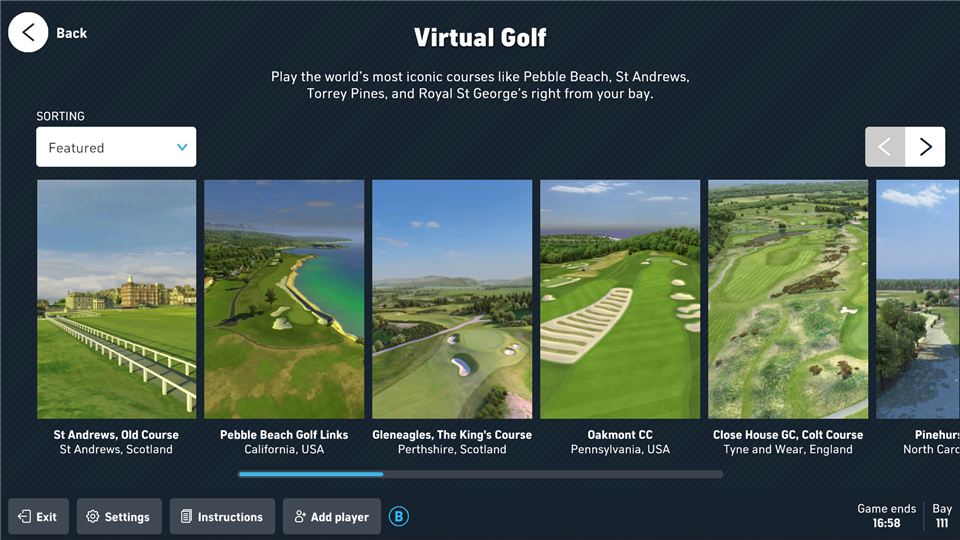 Toptracer virtual golf course selection
